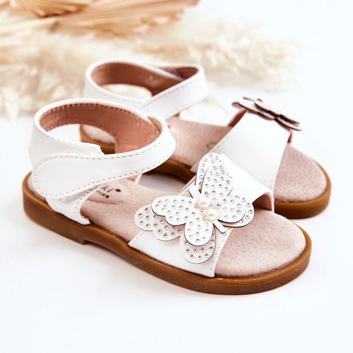 S.Barski Sandálias infantis de couro borboleta branco Rolly 1