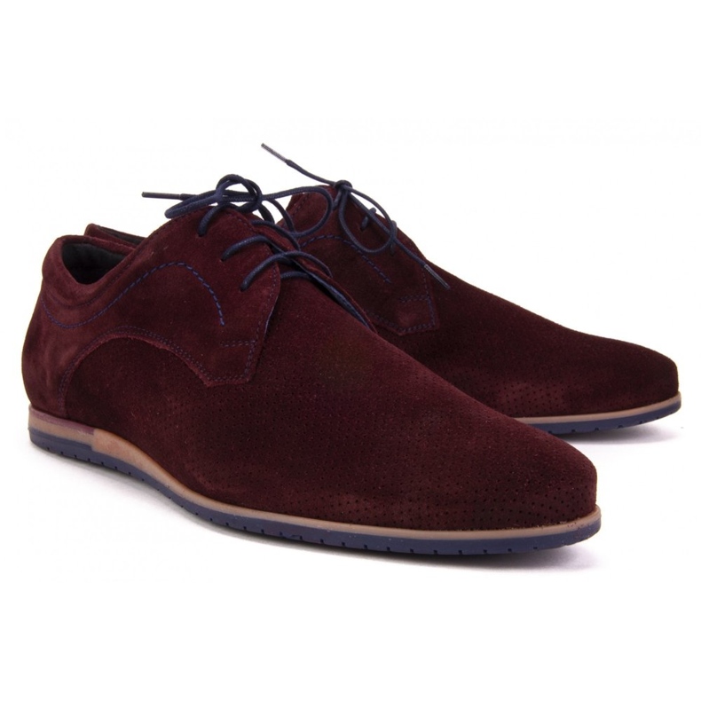 Sapatos Filippo 731 Bordo veludo com perfuração vermelho 2