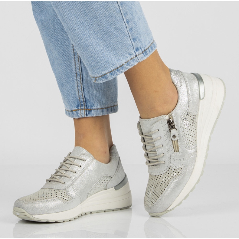 Tênis de couro Filippo DP1423 / 20 Si prata azul marinho 1