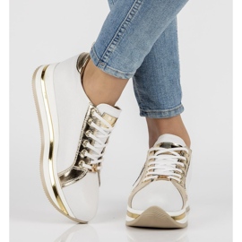 Tênis de couro Filippo 096 branco e dourado 1