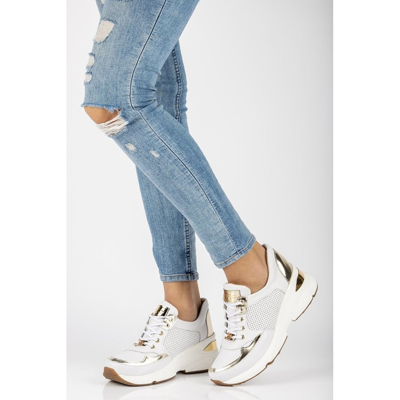 Tênis de couro Filippo 087D ouro branco dourado 2