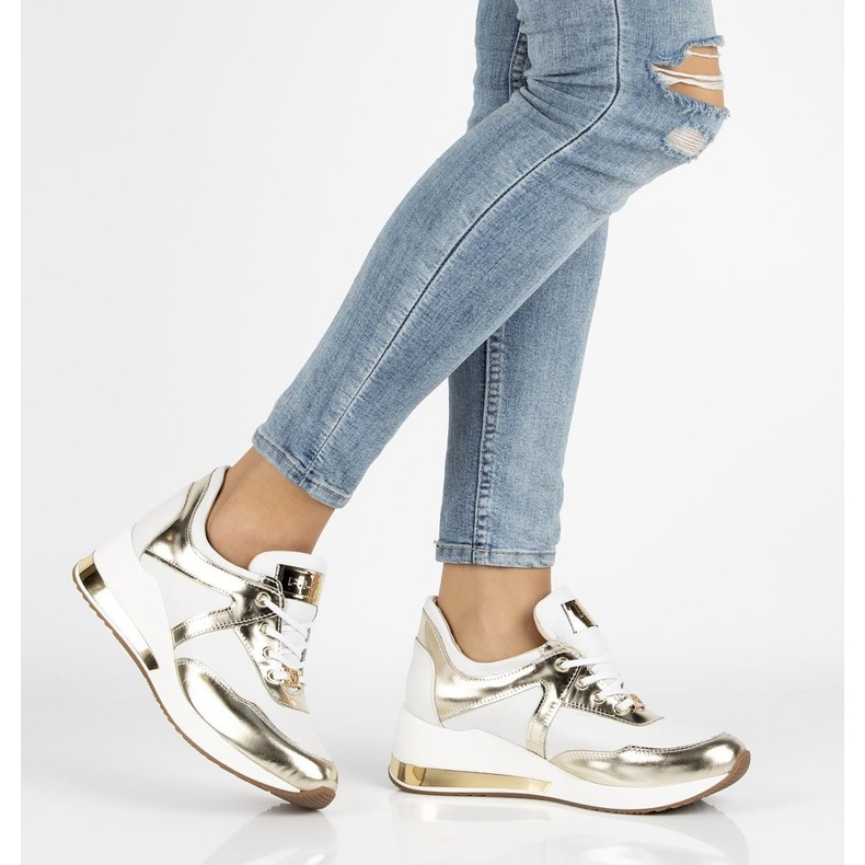 Tênis de couro Filippo 086 branco dourado 1