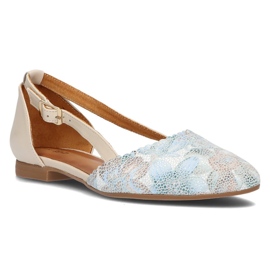 Sapatos de couro Filippo 4972A bege e turquesa 1