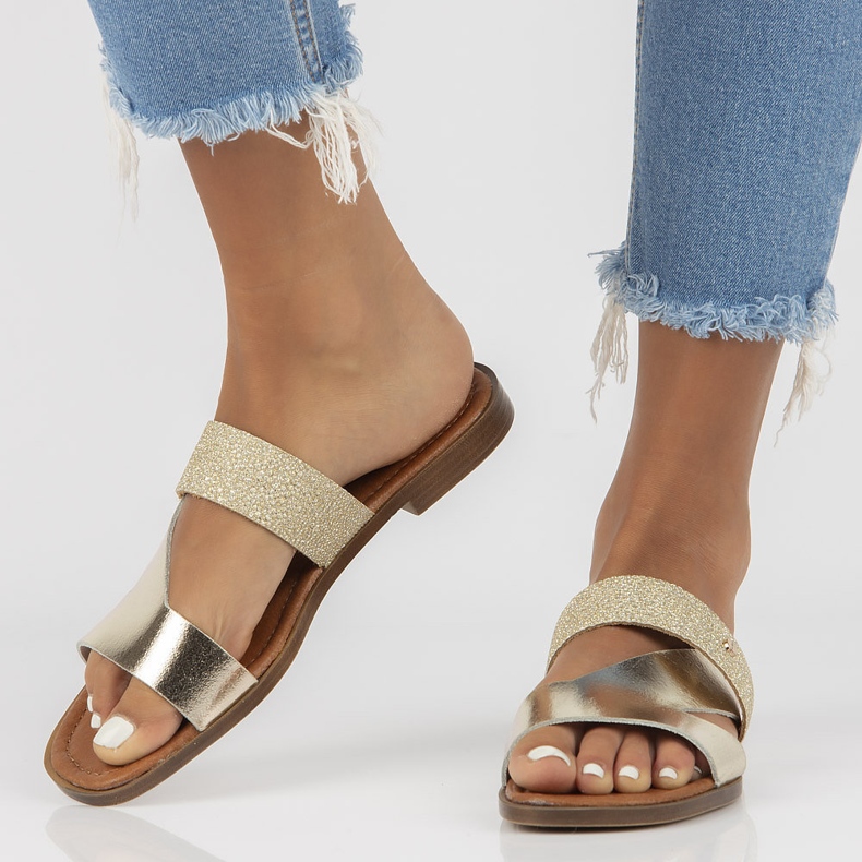 Chinelos de couro Filippo 40 260 ouro dourado 1