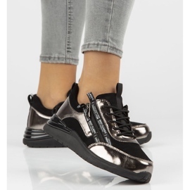 Tênis de couro Filippo DP3149 / 21 Bk Gn níquel escuro preto prata 1