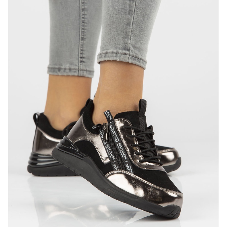 Tênis de couro Filippo DP3149 / 21 Bk Gn níquel escuro preto prata 1