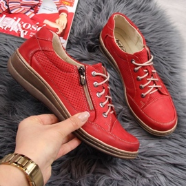 Sapatos de couro com zíper Helios W H357A vermelho 1