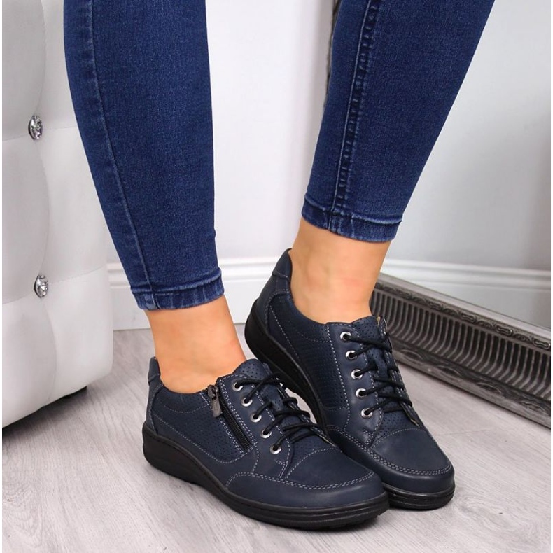 Sapatos de couro com zíper Helios W H357D azul marinho 2