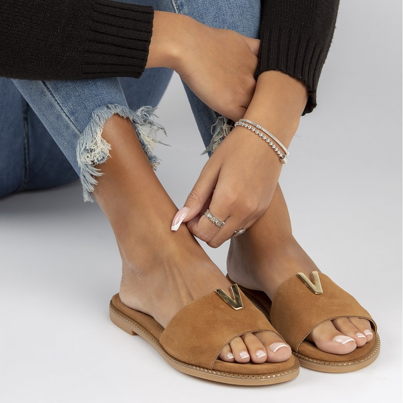 Chinelos de couro Filippo LH-200 Camel castanho 2