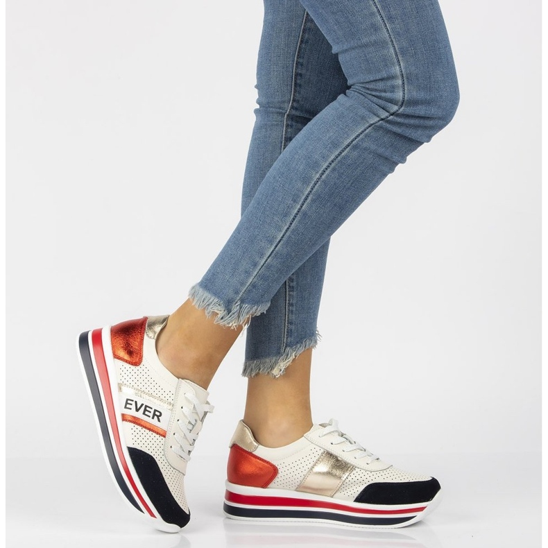 Tênis de couro Filippo DP1414 / 22 Wh branco vermelho azul marinho 2