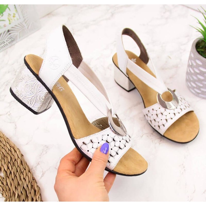 Sandálias de couro com borracha Rieker W RKR433 branco 1