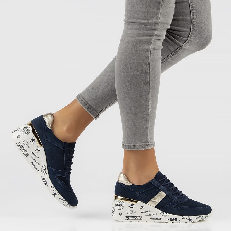 Tênis de couro Filippo DP3550 / 22 Nv azul marinho azul-marinho dourado 2