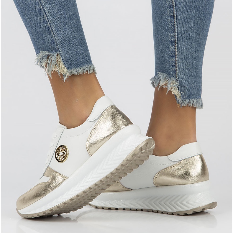 Tênis de couro Filippo DP3547 / 22 Wh Go branco dourado 2