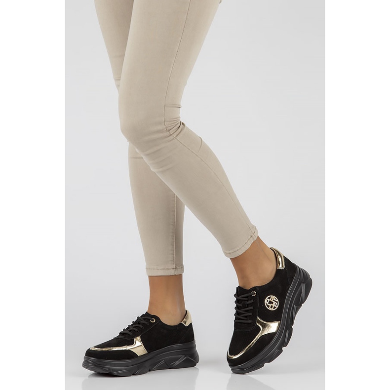 Tênis de couro Filippo DP2138 / 22 Bk Go preto dourado 1