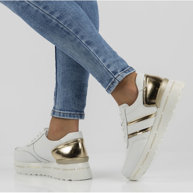 Tênis de couro Filippo DP3689 / 22 Wh branco dourado 1