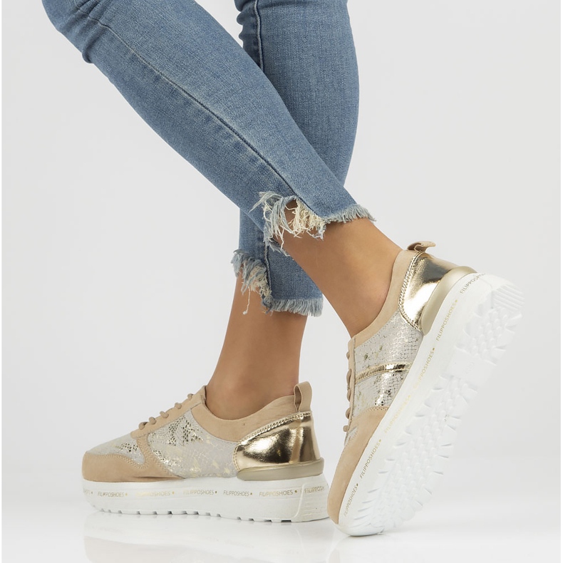 Tênis de couro Filippo DP3691 / 22 Be Go bege dourado 2