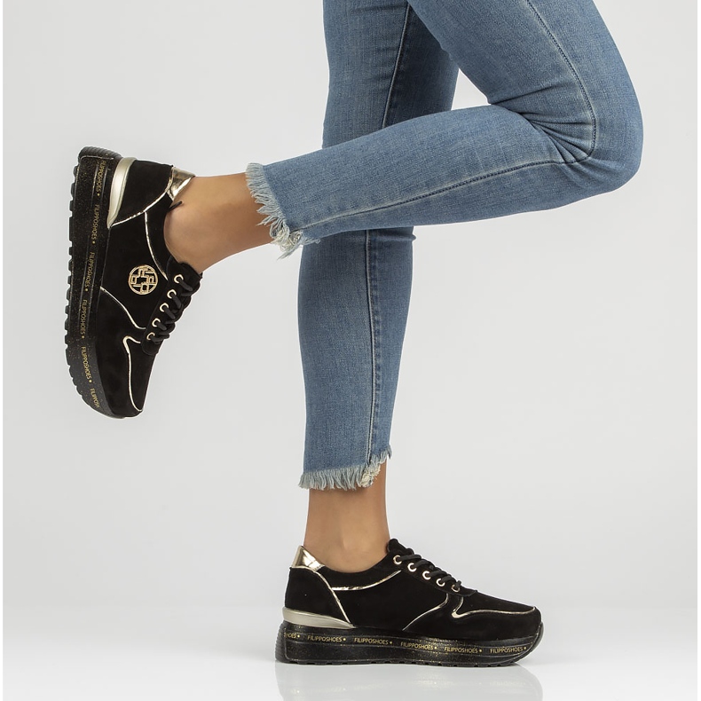 Tênis de couro Filippo DP3558 / 22 Bk preto dourado 2