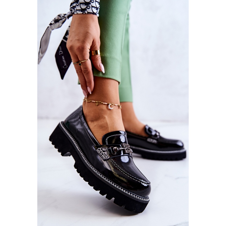 S.Barski Sapatos de couro envernizado com decoração preta Adison preto 1