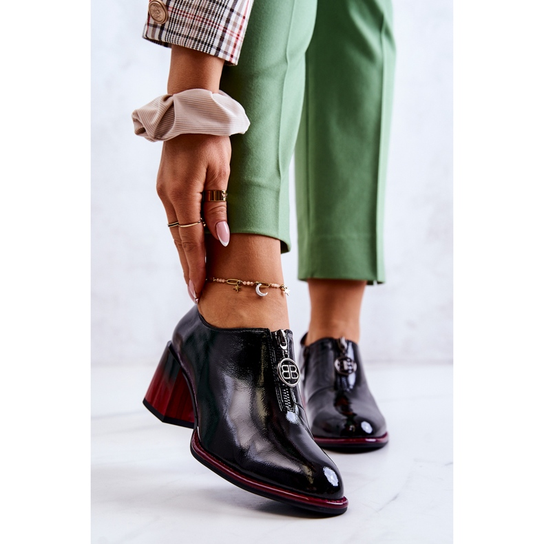 S.Barski Sapatos da moda lacados em um poste Lorena preto e vermelho 1