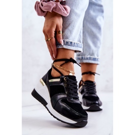 S.Barski Sapatos desportivos de couro preto e branco Rayana em uma cunha 1