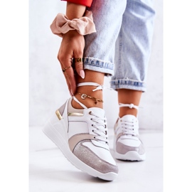 S.Barski Sapatos esportivos de couro em uma cunha branca e cinza Rayana branco 2