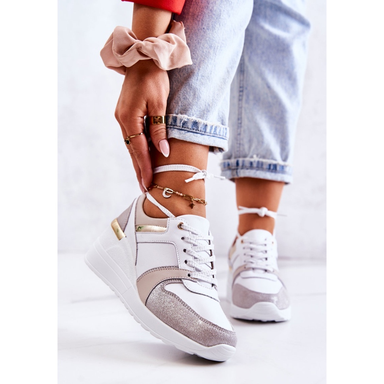 S.Barski Sapatos esportivos de couro em uma cunha branca e cinza Rayana branco 2