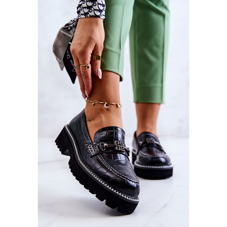 S.Barski Sapatos de couro de cobra com decoração preta Adison preto 2