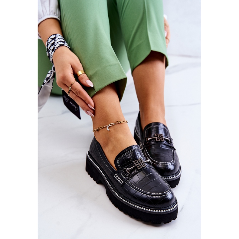 S.Barski Sapatos de couro de cobra com decoração preta Adison preto 1