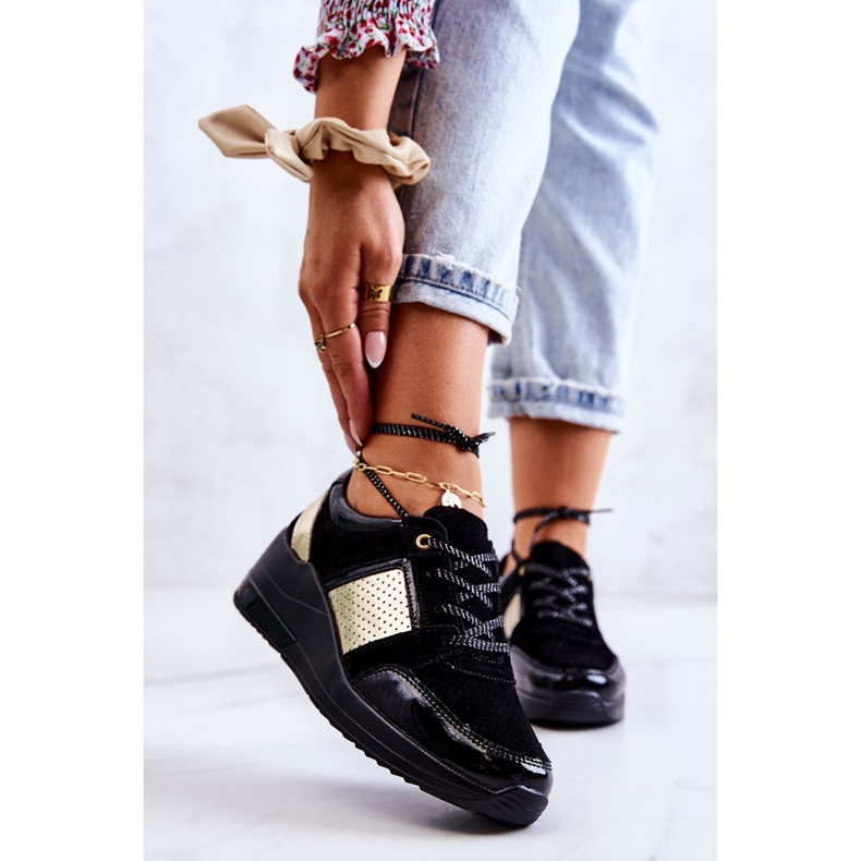 S.Barski Tênis esportivo feminino de camurça com cunha preta Larson preto 1