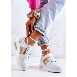 S.Barski Tênis esportivo feminino de couro com cunha branca Larson branco dourado 2