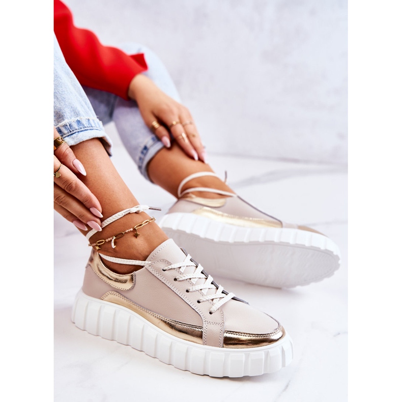 S.Barski Brogues femininos na plataforma bege e dourado Noriso 1