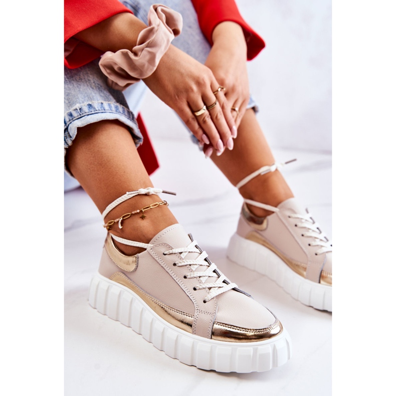 S.Barski Brogues femininos na plataforma bege e dourado Noriso 2