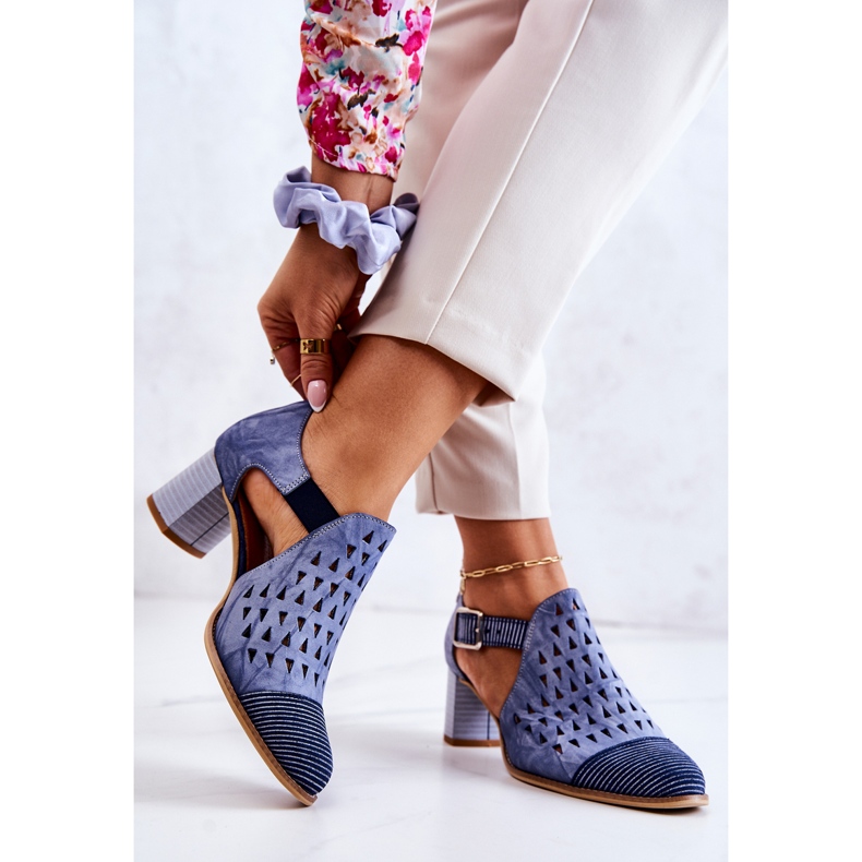 Botas femininas de couro vazado Maciejka 04962-06 azul 1