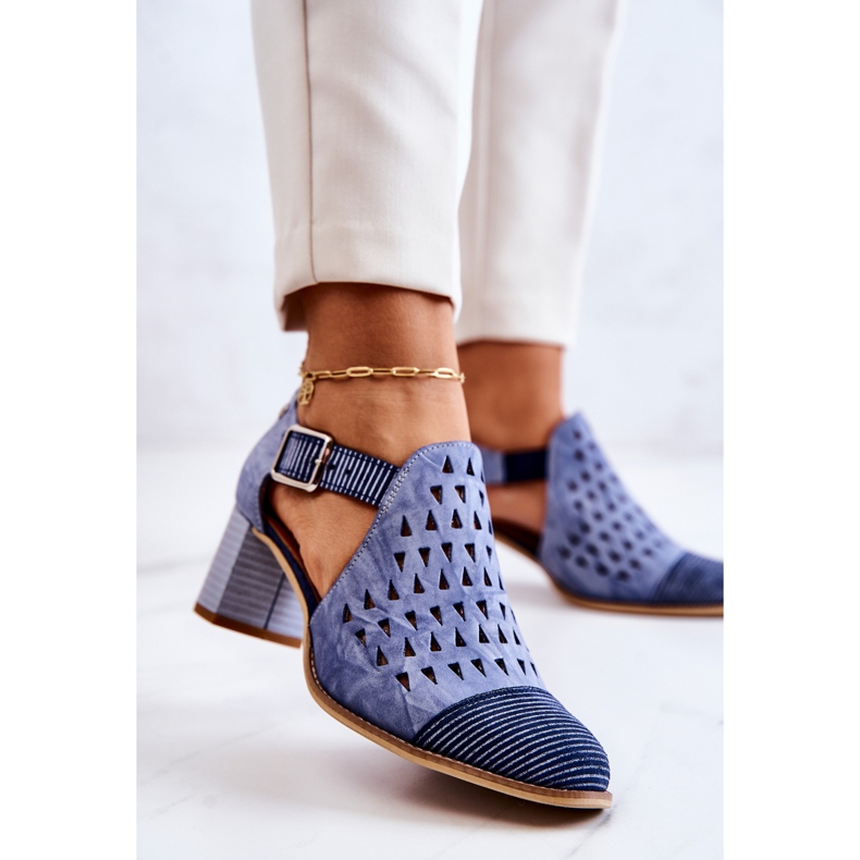 Botas femininas de couro vazado Maciejka 04962-06 azul 2