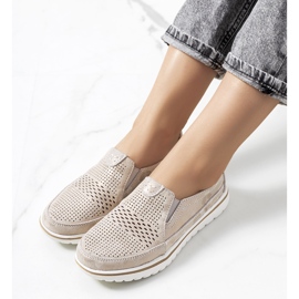 Sapatos de couro bege Wiggen dourado 1