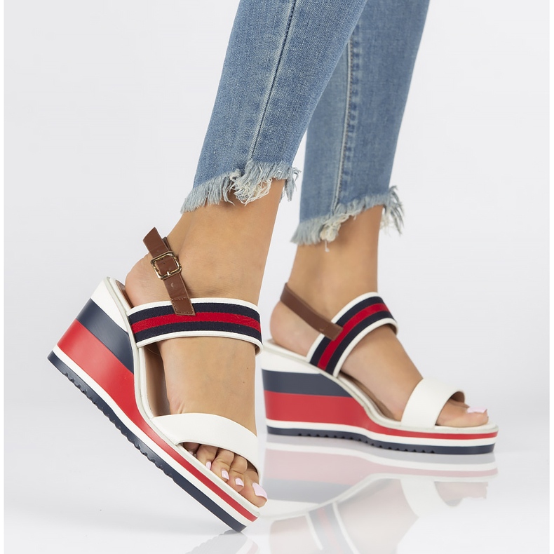 Sandálias de cunha Filippo DS2094 / 22 Wh Nv branco vermelho azul marinho 2