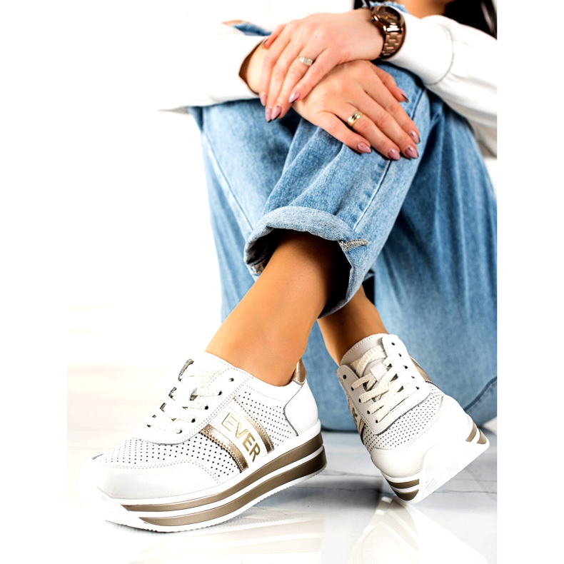 Sapatos Ever Sports para mulheres Filippo DP1414 branco e dourado 2