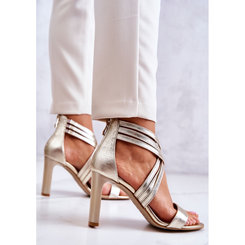 Lewski Shoes Sandálias femininas de couro com zíper Lewski sapatos 3138 dourado 2