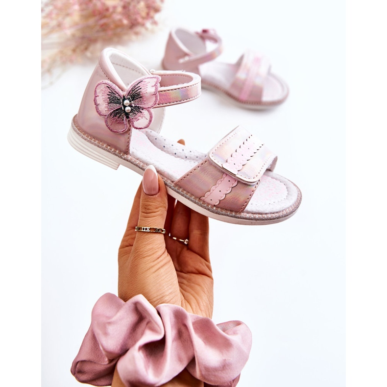 PJ2 Sandálias infantis com borboleta rosa Nicoll 1