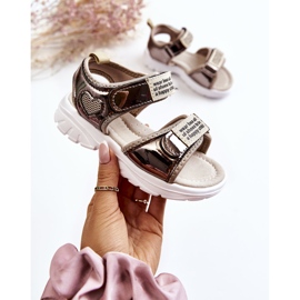 PJ2 Sandálias infantis de couro com velcro ouro escuro musgo marrom dourado 1