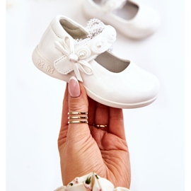 PA1 Bailarinas infantis com velcro com renda branca Evelyn branco 1