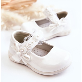 PA1 Bailarinas infantis com velcro com renda branca Evelyn branco 2