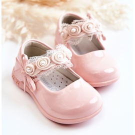 PA1 Bailarinas infantis com velcro com renda rosa Evelyn 2