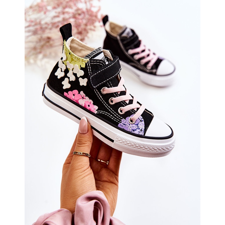 PA1 Tênis de cano alto infantil de tecido estampado preto Dorry 1