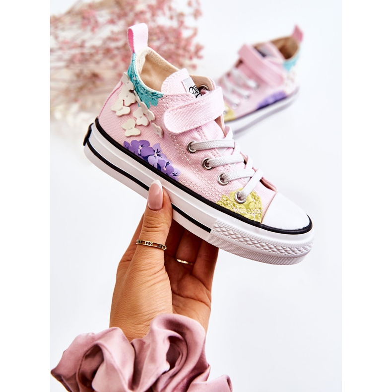 PA1 Tênis de cano alto infantil de tecido estampado rosa Dorry 1