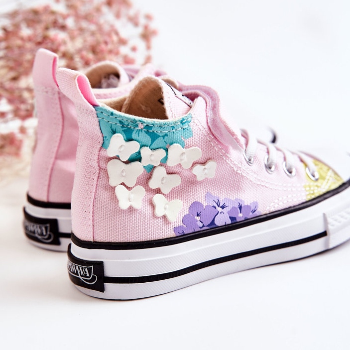 PA1 Tênis de cano alto infantil de tecido estampado rosa Dorry 2
