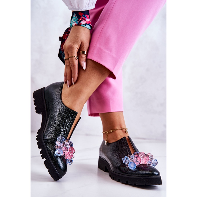 PA2 Sapatos de couro elegantes com decoração Cindy verde escuro 2