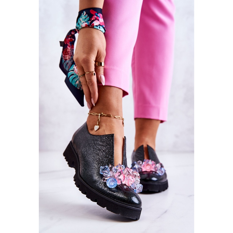 PA2 Sapatos de couro elegantes com decoração Cindy verde escuro 1