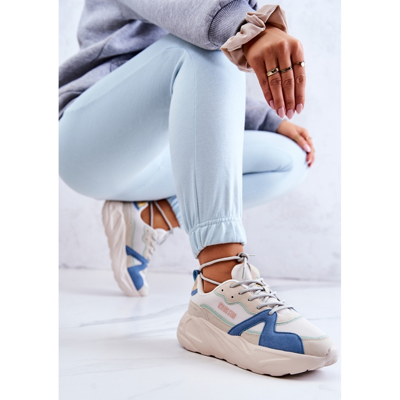 Tênis feminino Memory Foam Big Star JJ274600 Bege-Azul branco 2