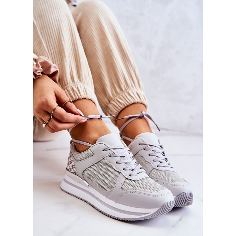 PG1 Tênis esportivo clássico feminino em cunha cinza avançado prata 1